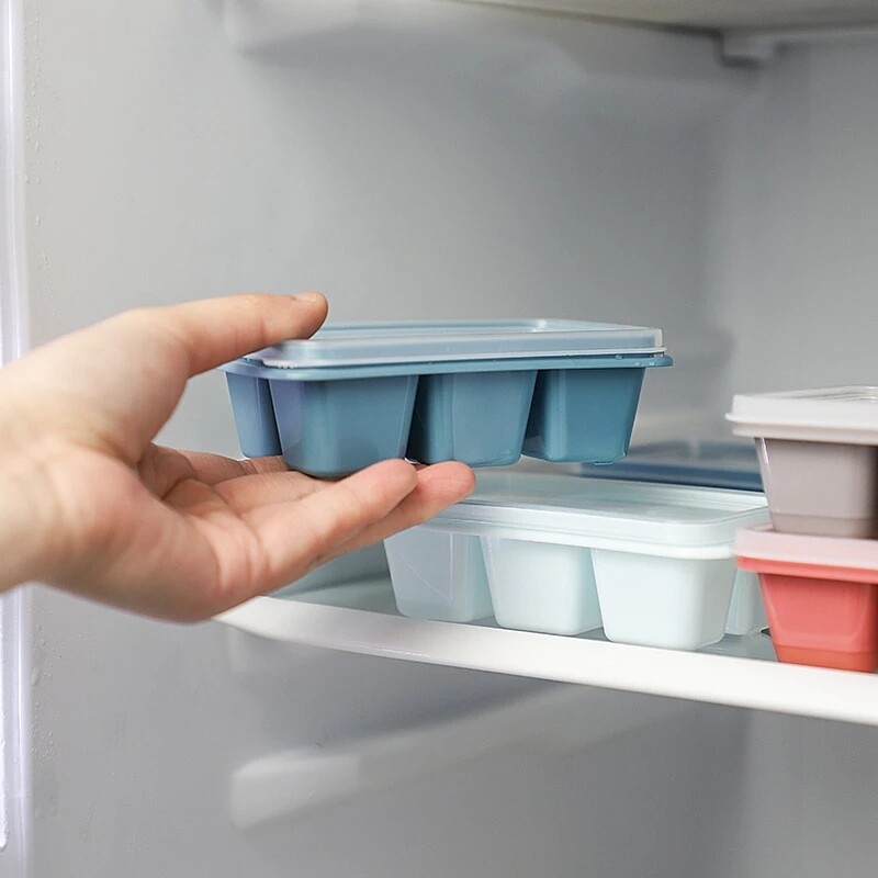 Polocat Dụng Cụ Làm Kem Có Nắp Khay Đá 6 Ngăn Kín Có Thể Xếp Chồng Lên Nhau Khay Đá Nhỏ Đáy Mềm Mini Khuôn Làm Đá Viên
