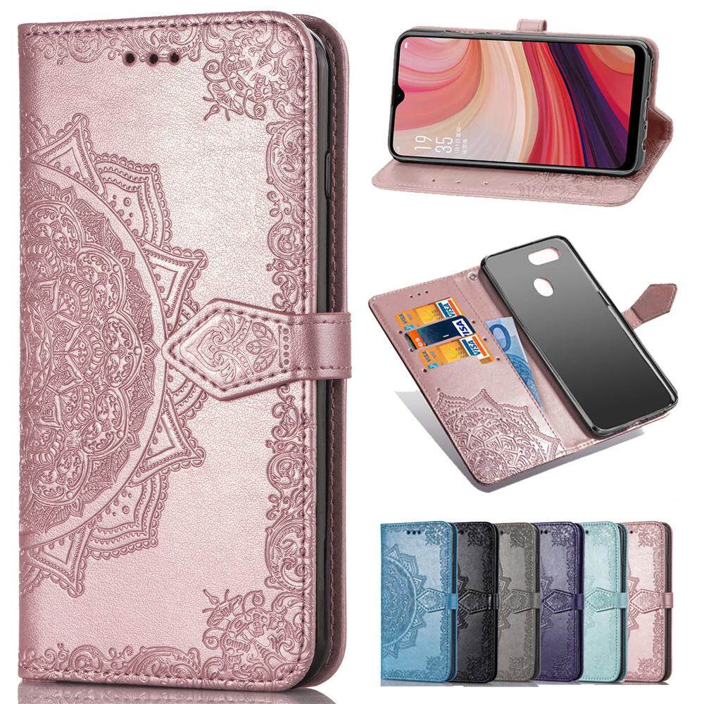 Cho OPPO A5s A3S A7 A83 A73 F11 F11 Pro F5 F7 F9 trường hợp, sang trọng 3D Relief hoa mạn đà la lật Ví da đứng Trường hợp với khe đựng thẻ và dây đeo tay Ví Ốp điện thoại Bìa