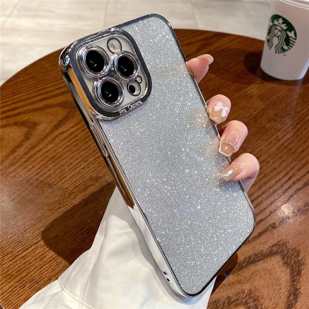 🔥 CSCR Luxury Shiny Glitter Plating Phone Case For iPhone 11 12 13 14 Pro Max double layer clear Cases for iphone 6 6s 6Plus 6s Plus 7 8 Plus X XR XS Max Protective Cover