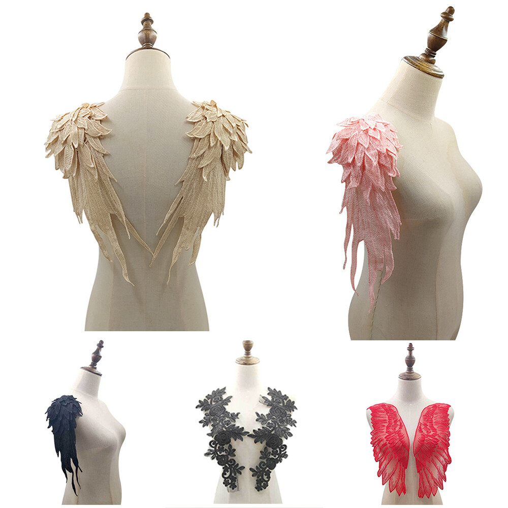 Elegant 1Pair DIY Applique Wedding Wings Dress For Women Sewing Patches Lace Embroidery Apparel Sewing Fabric