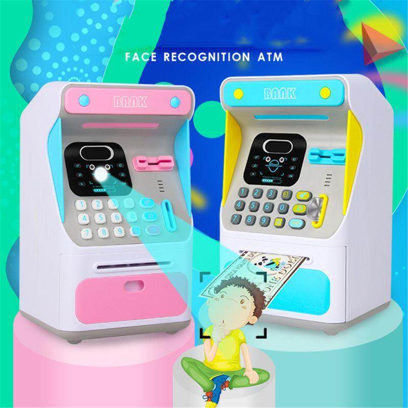 Mini ATM Money Bank with Electronic Lock Face Recognition Auto Scroll Paper Money & Coin For Kids Teens Boys Girls