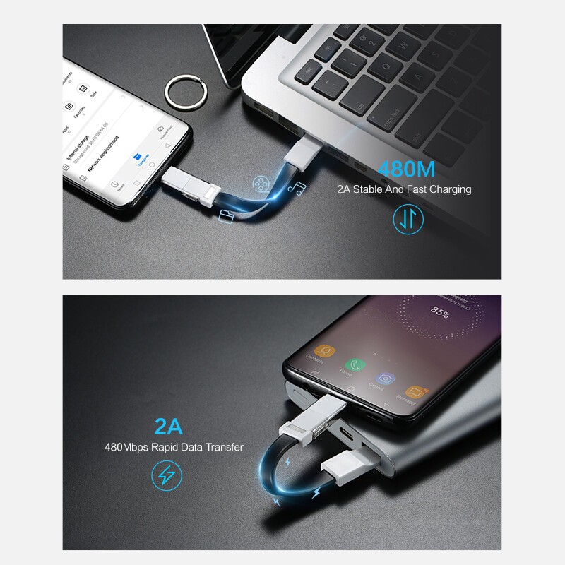 3 Trong 1 Cáp USB Micro USB Loại C Chiếu Sáng Cáp Cho iPhone XR X Samsung 2A Mini Keychain Sạc Cáp Cho Xiaomi Huawei