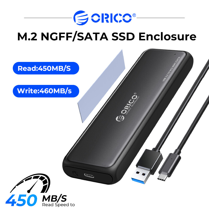 ORICO M.2 NVMe/SATA SSD Enclosure 10Gbps Tool Free M2 SSD Aluminum Enclosure Solid State Drive Case Laptop Computer Accessories (DDM2)