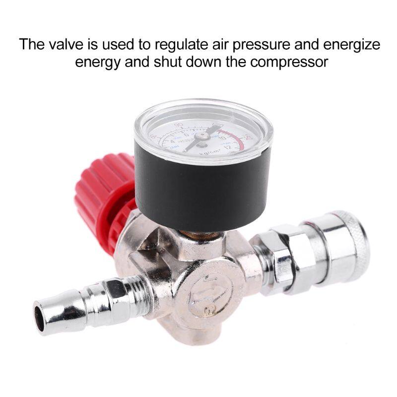 Pressure Regulator Switch Valve Gauge w Male/Female Connector for Air Compressor