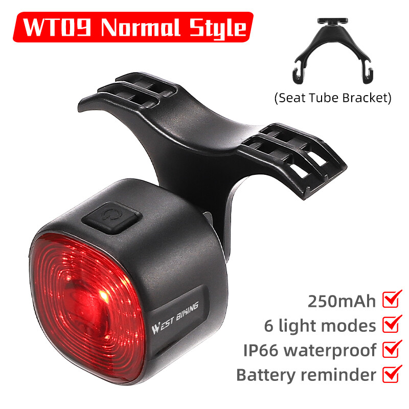 WEST BIKING Waterproof IP66 Bicycle Rear Light Bike Type-C Charging Tail Light 6 Light Modes Cycling Waterproof LED Light Bicycle Accessories