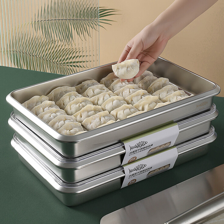 Pantry and Refrigerator Organizer Bins for Kitchen and Cabinet Storage | 316 stainless steelFridge and Freezer Containers | Refrigerator Vegetables Fresh Storage Box Dumplings Box Refrigerator Freshness Box Storage Box Freeze Dumplings Tray Wonton Box