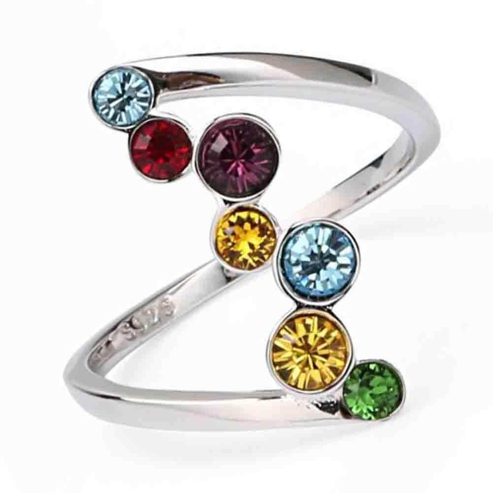 Gravitational wave Fashion Women Shiny Multicolor Rhinestone Inlaid Finger Ring Party Jewelry Gift
