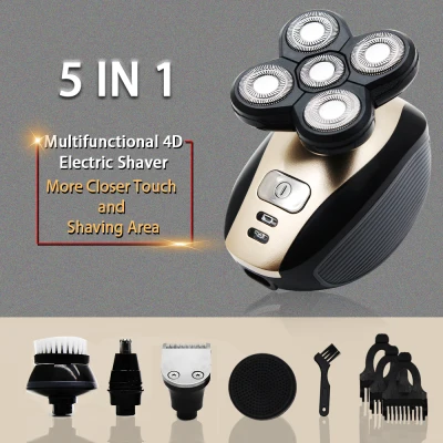【Free Shipping】 5 In 1 Grooming Kit for Men Waterproof Electric Shaver Razor Wet Dry Rotary Charging Electric Razor Shaver Nose Hair Trimmer Cleansing Function