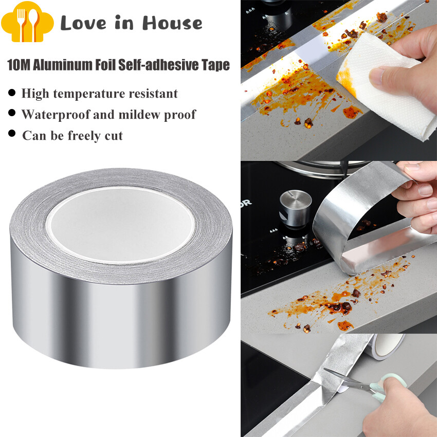 10 Meters Household Aluminum Foil Tape High Temperature Resistant Thickening Belt Waterproof Range Hood Water Pipe Leak Repairing Waterproof Self-Adhesive Tape