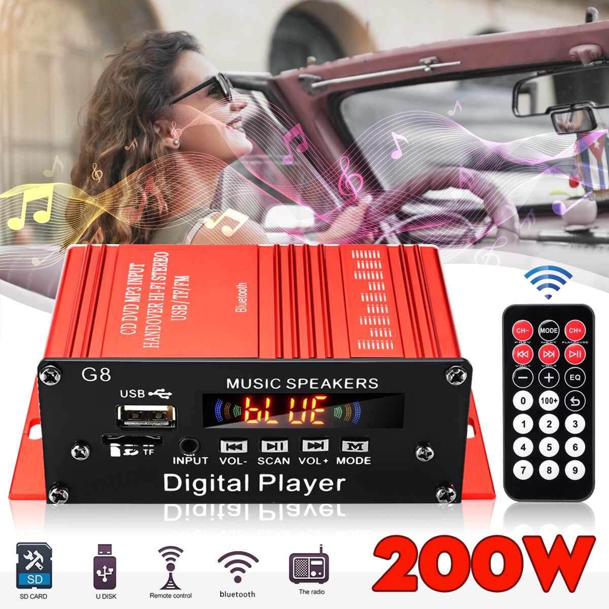 200W 12V Car HIFI Audio Stereo Power Amplifier bluetooth FM Radio USB TF AUX