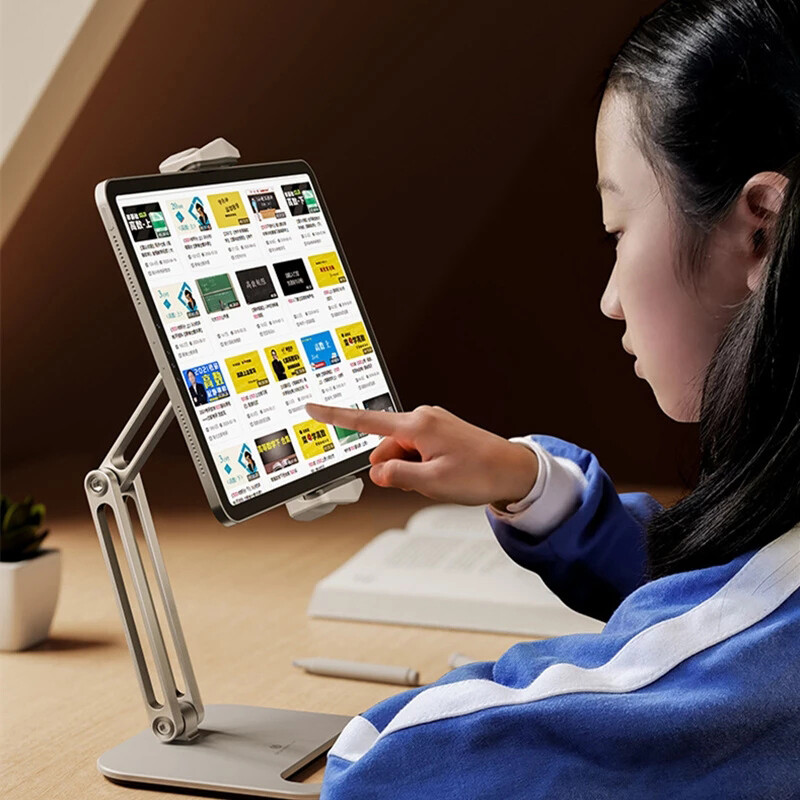 JDB Foldable Tablet Stand Three Shaft Design Bracket Multi Angle Adjustable Tablet Support Desktop Aluminum Hands Free Cell Phone Holder for iPhone iPad Air Mini Pro 4-13 inch
