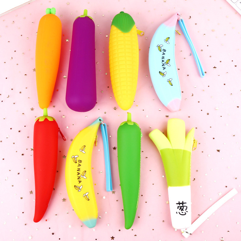 Creative Fruit Shape Silicone Pencil Case Cartoon Large Capacity Pencil Case Student Storage Stationery Bag