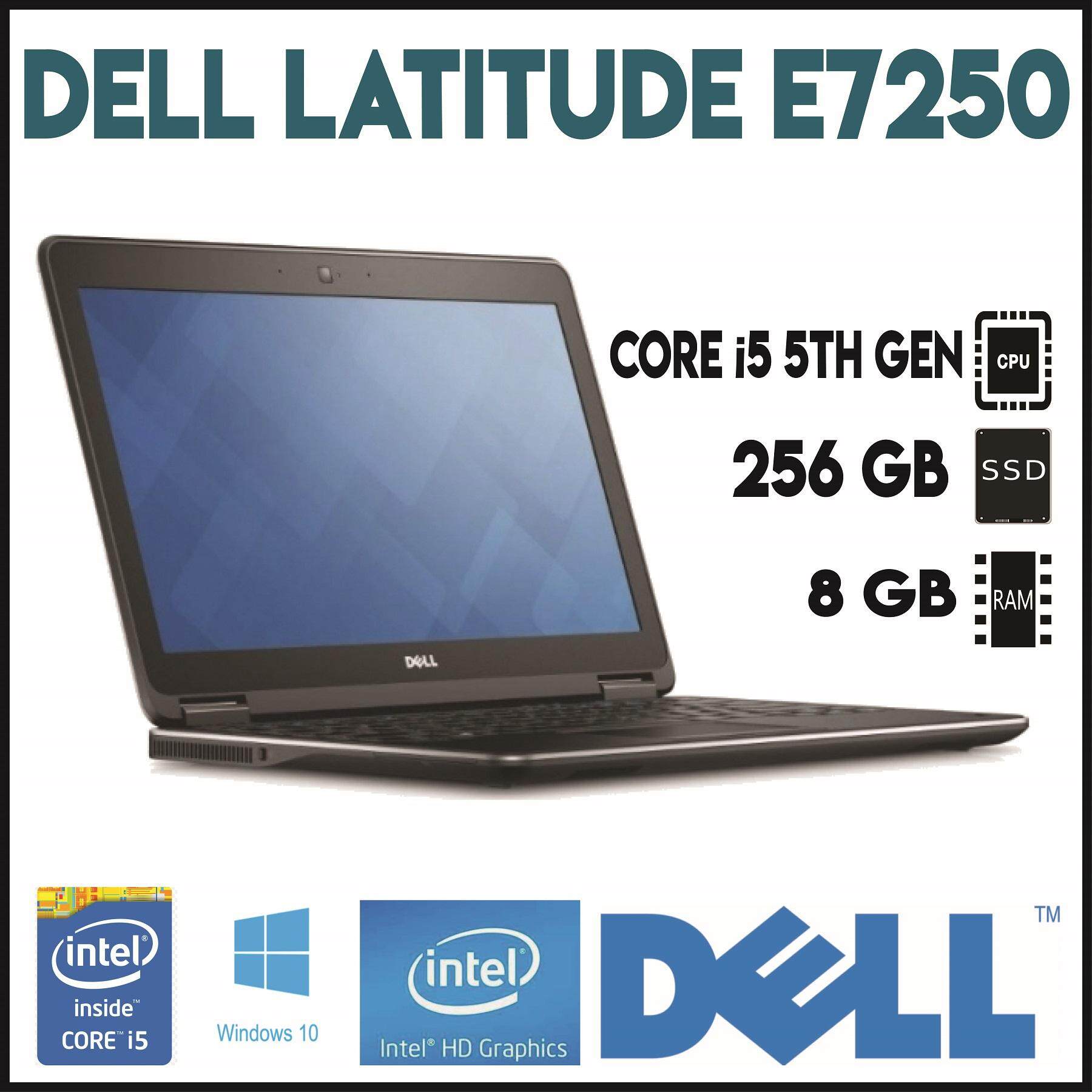 DELL LATITUDE E7250 INTEL CORE i5-5300U 2.3GHZ 5TH GEN/8GB DDR3 RAM/256GB SSD/12.5 LED SCREEN /INTEL HD GRAPHIC CARD/USB 3.0/WIN 10/6 CELL BATTERY(3 MONTHS WARRANTY) Malaysia