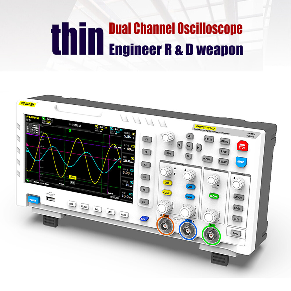 SMART SENSOR-1014D Portable 7 Inch TFT LCD Display Screen Two In One Dual Channel Input Signal Generator Desktop Oscilloscope Capture Output Signal Function 100MHz* 2 Ana-log Bandwidth 1GSa/s Sampling Rate 1GB Storage Space Multifunction Oscilloscope