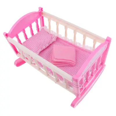 Baosity Baby Doll Bed Reborn Cradle Realistic Baby Doll Crib Doll Furniture Accs