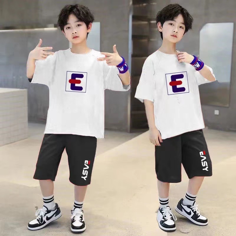 BAOLONGXIN Boys' suits in big children's big size sweat-absorbing and breathable basketball clothing summer new sports thin suits