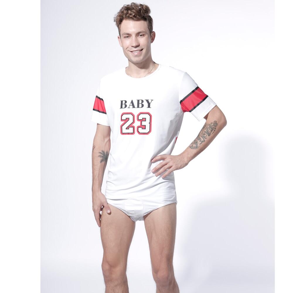 YOOJIA Mens Adult Baby Bodysuit Button Crotch Shirt Leotard Diaper Lover Daddys Boy Jumpsuit