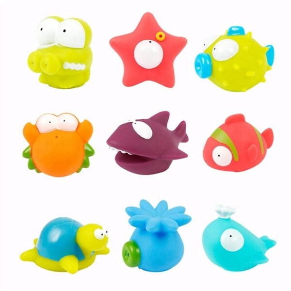 9Pcs Baby Bath Toys Bathing Floating Animals Toys Fishing Capture Game Bathtub Toys Set with Soft Rubber Animals Toy