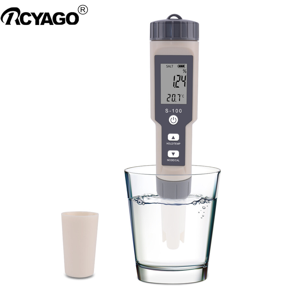 RCYAGO Digital Salinity Meter 4 in 1 TDS EC Water Meter IP67 with ATC Saltwater Meter Wide range 0.01%~25% Salt Meter for Sea water, Shrimp Pond, Aquarium, Koi Fish Pond