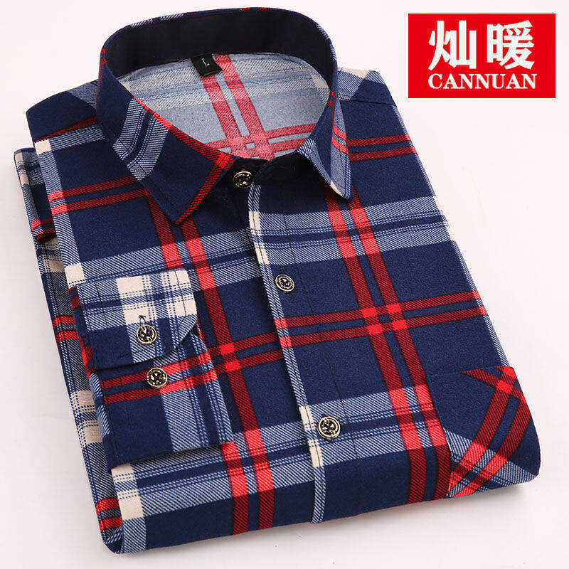Valazo Spring men's long-sleeved shirt printing plaid non-iron summer thin shirt casual loose middle-aged father