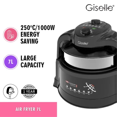 Giselle Air Fryer, Air Cooker with a Glass Lid 7L Large Capacity Oil-Less Multi cooker with Extender Ring (KEA0320)