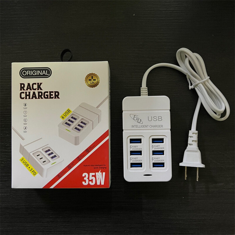 6 Port Multi USB Fast Charger with Power Cord Wall Charger for Universal Mobile Phone