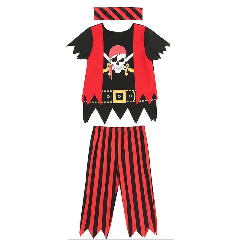Kids Boys Girls Halloween Cosplay Pirate Costume Tshirt Pants Set Pirates of The Caribbean Performance Clothing