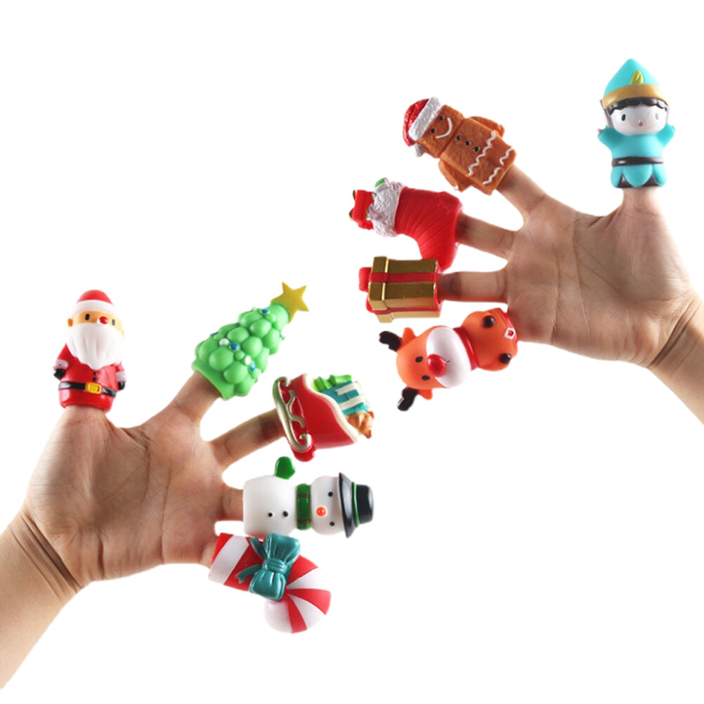 10Pcs/Set Funny Finger Puppets Santa Claus Christmas Tree Design Cartoon Hand Puppet Toy