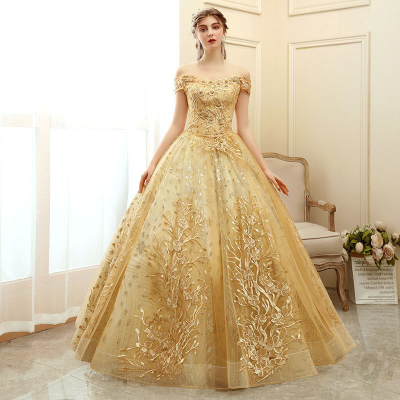 Simple Elegant Evening Dress Short Puff Sleeve Champagne Ball Gown –  FloraShe-pokeht.vn