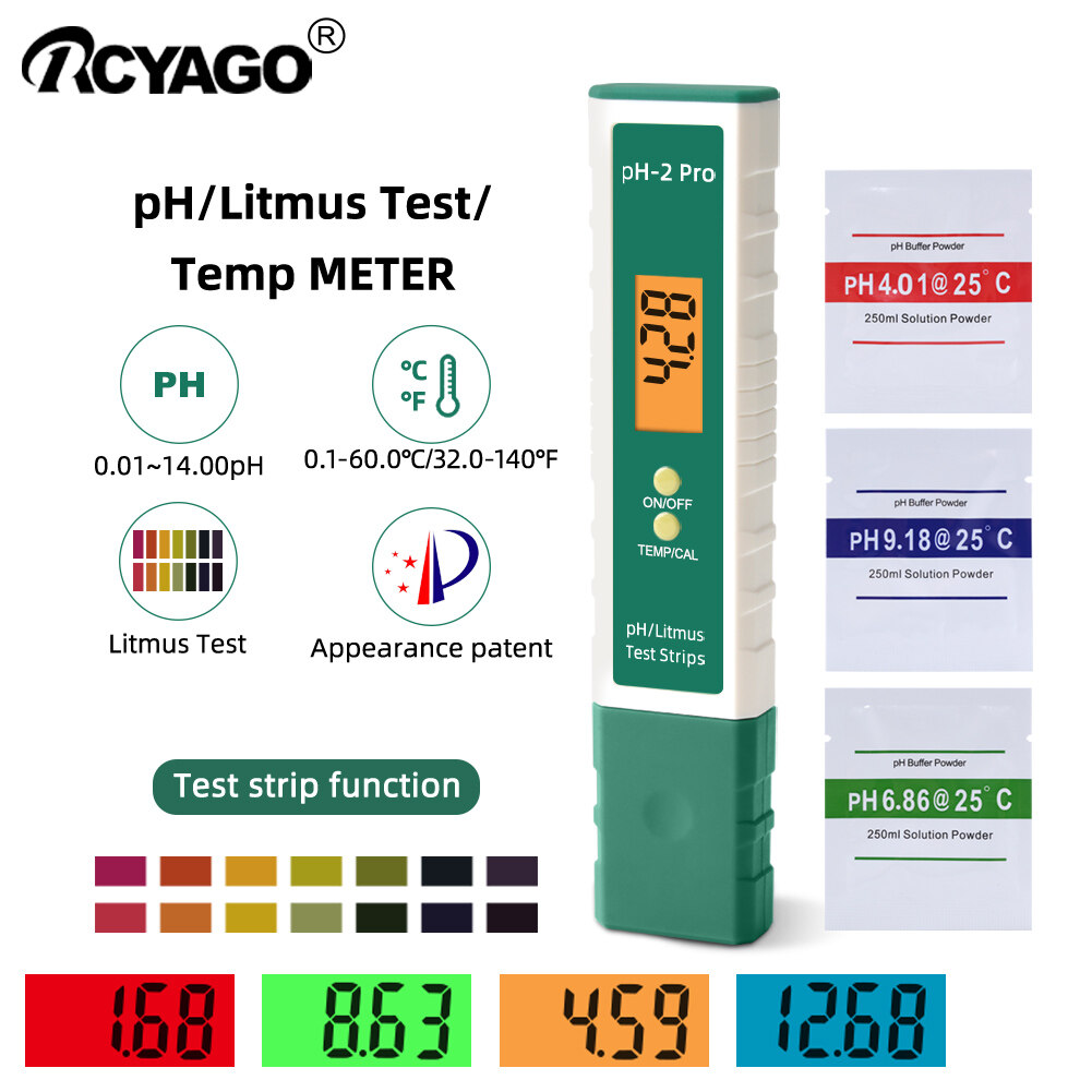 Máy Đo Chất Lượng Nước RCYAGO Thiết Bị Kiểm Tra Độ PH/Nhiệt Độ GiấY Quỳ Có Màn Hình LCD Di Động Dùng Cho Bể Nước Uống Bể Cá