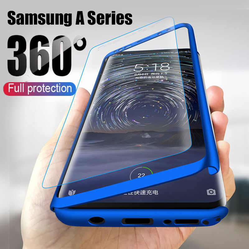 Casing Samsung Galaxy A3 A5 A7 A9 2016 2017 2018 A9s A9 Star Pro 360 Full Protective Cover Matte Hard Phone Case with Tempered Glass