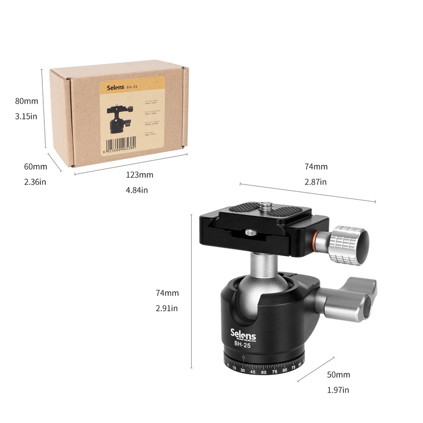 Selens BH-25 Slide Rail Panoramic Damping Tripod Ball Head Quick Release With   Double Insurance Head