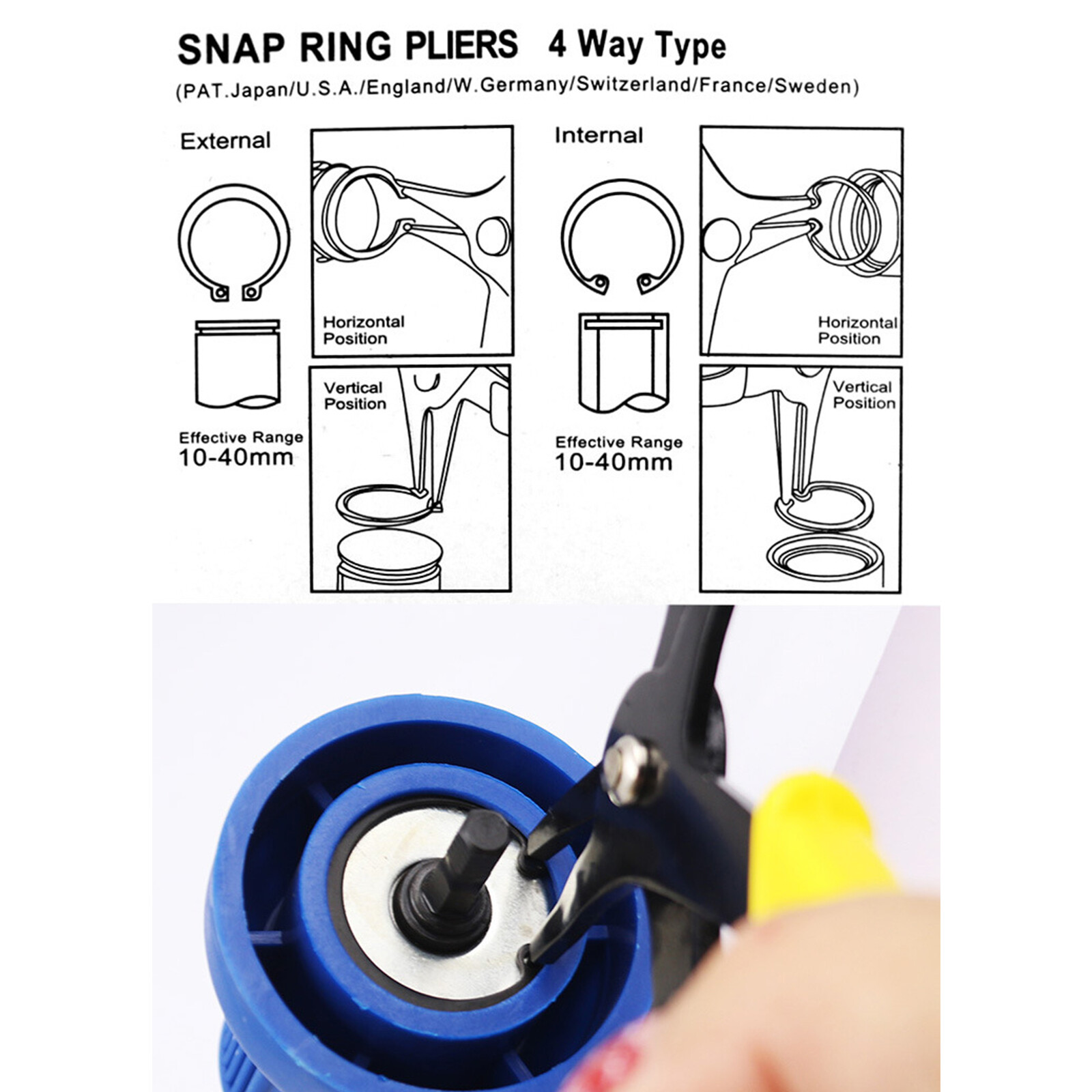 Two in one  Circlip Pliers Removing Reassembling Tools Snap Ring Pliers for  Internal and External  Snap Ring 1Pc