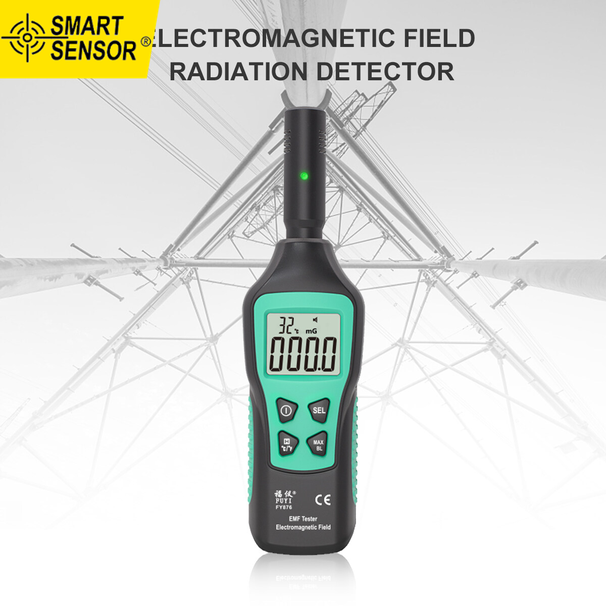 Smart Sensor EMF Meter Electromagnetic Radiation Detector Household Handheld High Precision Electromagnetic Wave Radiation Tester Radiation Monitor FY876 Black