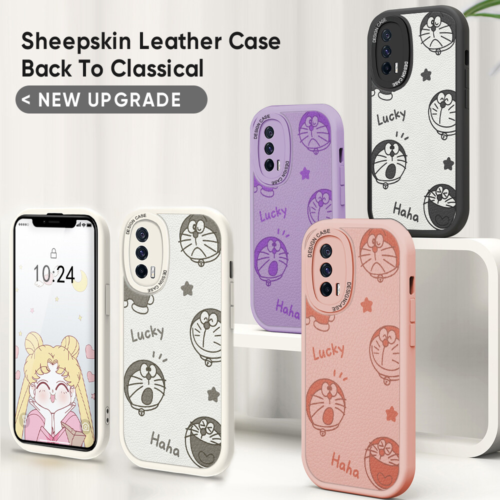 Jizetin Leather Casing For Xiaomi Redmi Note 11 Note 11 5G Note 11 Pro+ 5G Note 11S Note 11T Pro Note 11T Pro+ Handphone Casing Slim Skin Feeling Cartoon Doraemn Cat Leather Back Casing Soft Silicone PU Leather Cover Phone Case