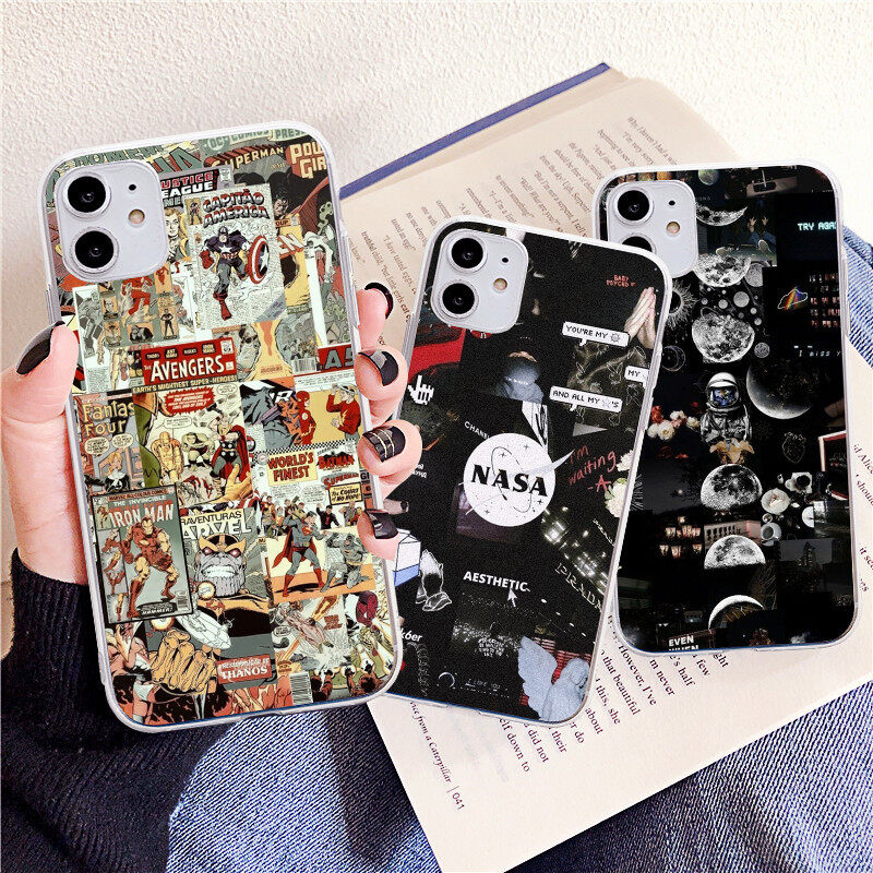Treding Desing NASA Space Super Hero Pattern Clear Soft Case iPhone 13 12 11 PRO MAX 6 6S 6Plus 6SPlus 7 7Plus 8 8Plus X XS XR XSmax SE 2020 Phone Cover Casing