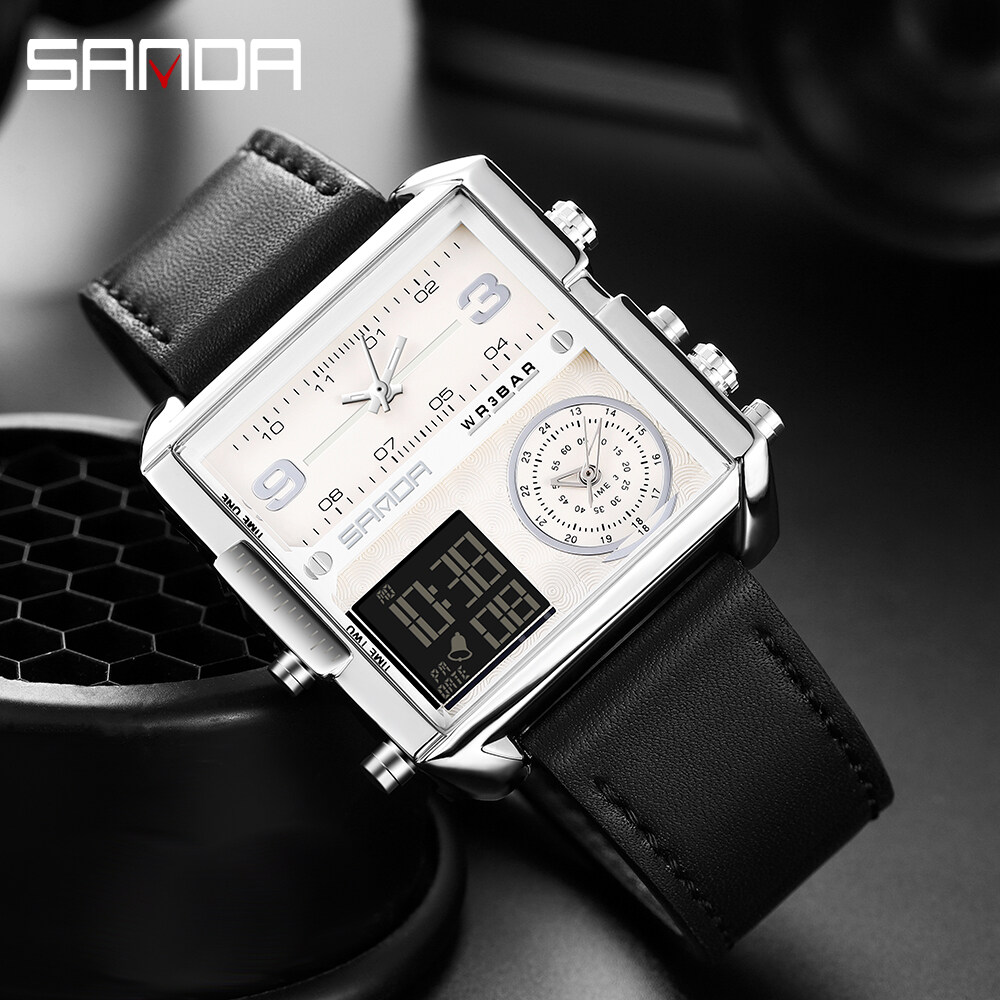 SANDA Top Luxury Brand Men s Fashion Square Sport Watch Creative 3