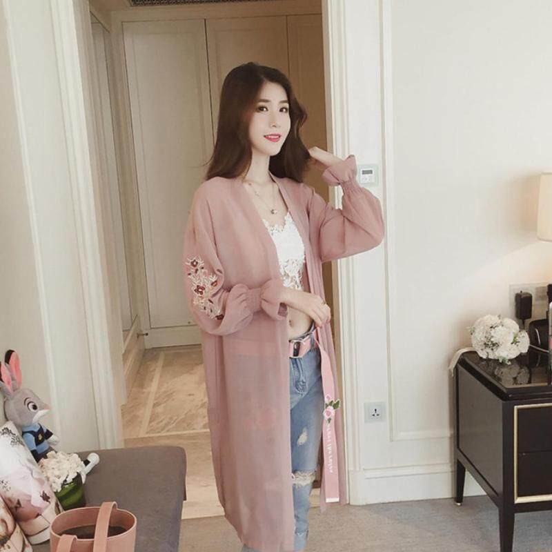 Áo Voan Cổ Tim Thêu Tay Loe Tay Chống Nắng Áo Sơ Mi Áo Khoác S-XL