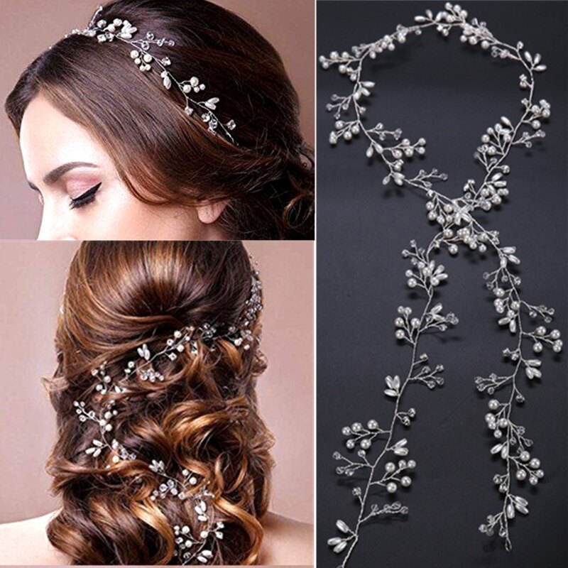 Pearls Wedding Hair Vine Crystal Bridal Accessories Diamante Headpiece