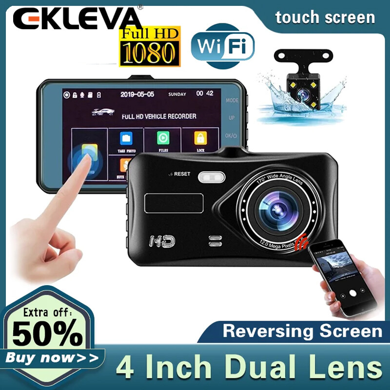 Ekleva 4 inch wifi dual lens dash camera in car video camera 1080p full hd g-sensor car rear camera recorder registrator dvr dash cam night vision