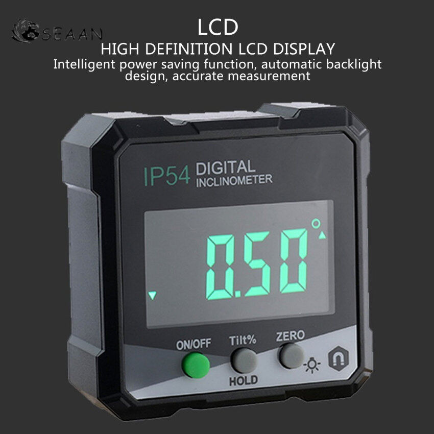 IP54 4x90° Digital Inclinometer Angle Protractor Backlight Protractor Slope Meter Single-Side Magnetic Electronic Goniometer（Without Battery）