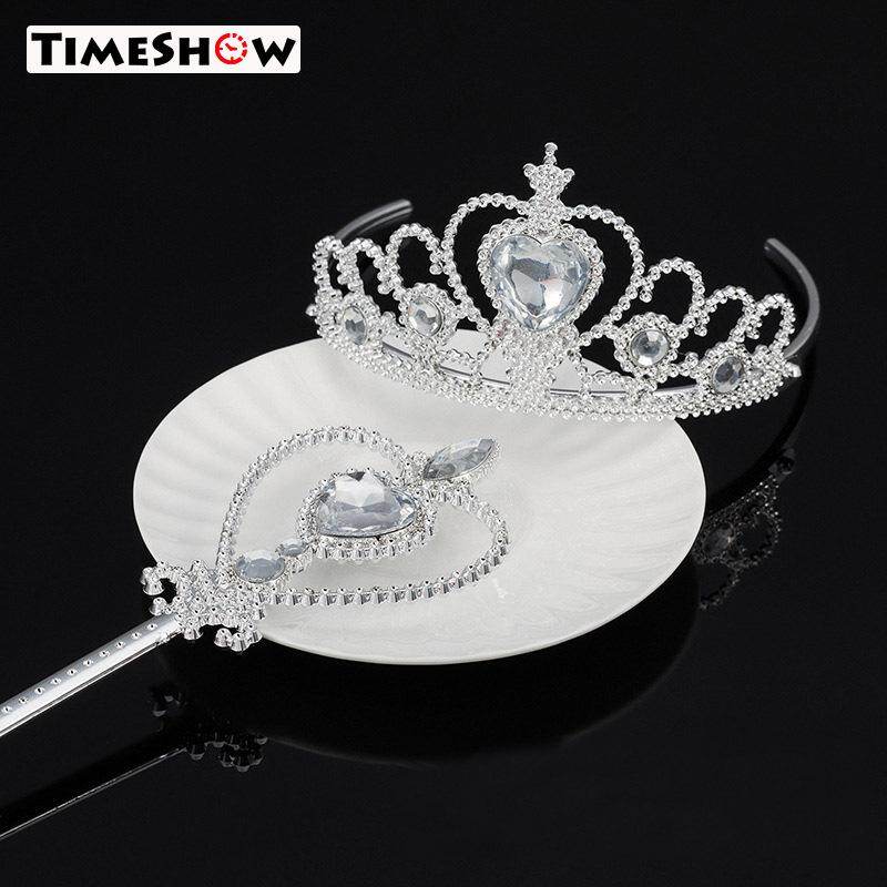 TimeShow Girl Tiara Fairy Wand Set Children Crown for Princess Dress Up Kids Party