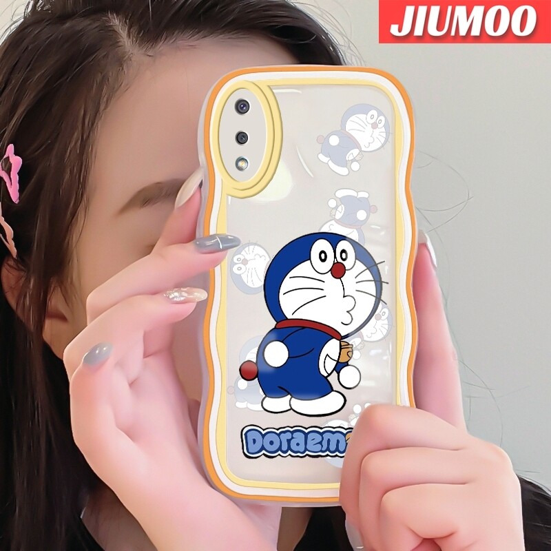 JIUMOO Case For Samsung galaxy A02 M02 Case Mischievous Doraemon Pattern Colour Wave Border Soft Clear TPU Shockproof Phone Cases Precision Hole Camera Casing Wear Resistant Silica Gel Protective Cover