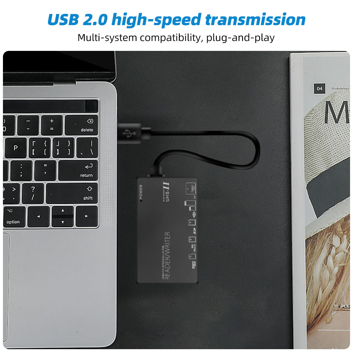FONKEN 6 in 1 USB2.0/Type-C Card Reader Multi Function CF M2 MS XD SD TF Six Card Slot Camera Password Box Card Reader