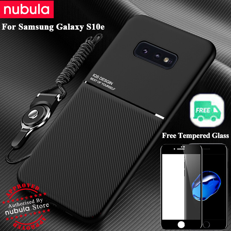 NUBULA For Samsung Galaxy S10e SM-G970 Casing Silky Leather Feeling CellPhone Case Shockproof Car Magnetic Back Cover Free Tempered Glass Lanyard Screen Cleaning Kit For Samsung Galaxy S10e