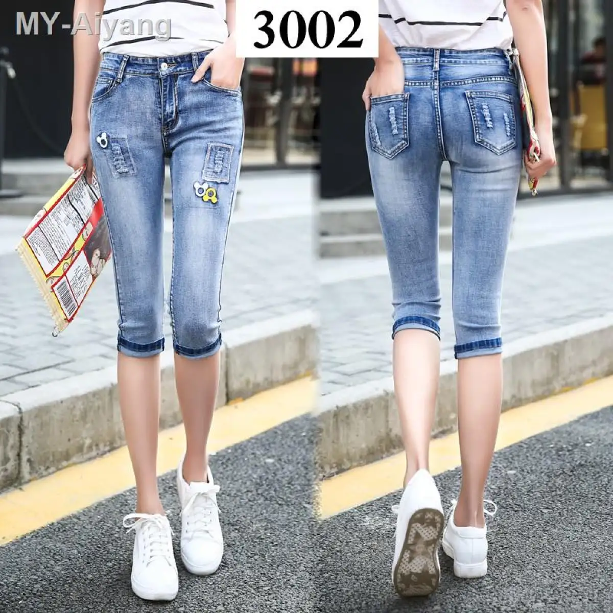 womens stretch denim capris