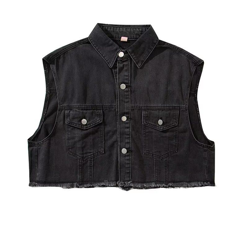 KYUSHUAD Unisex retro short denim vest jacket Ruffian style lunch break denim jacket