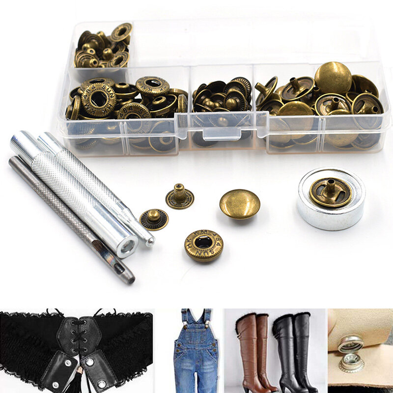 Pzcf 30 Bộ Nút Trang Trí Quần Jean Nút Bấm Đinh Tán 15Mm + Dụng Cụ Lắp Đặt Thủ Công Nút Kim Loại Đóng Hộp Phụ Kiện Tự Làm