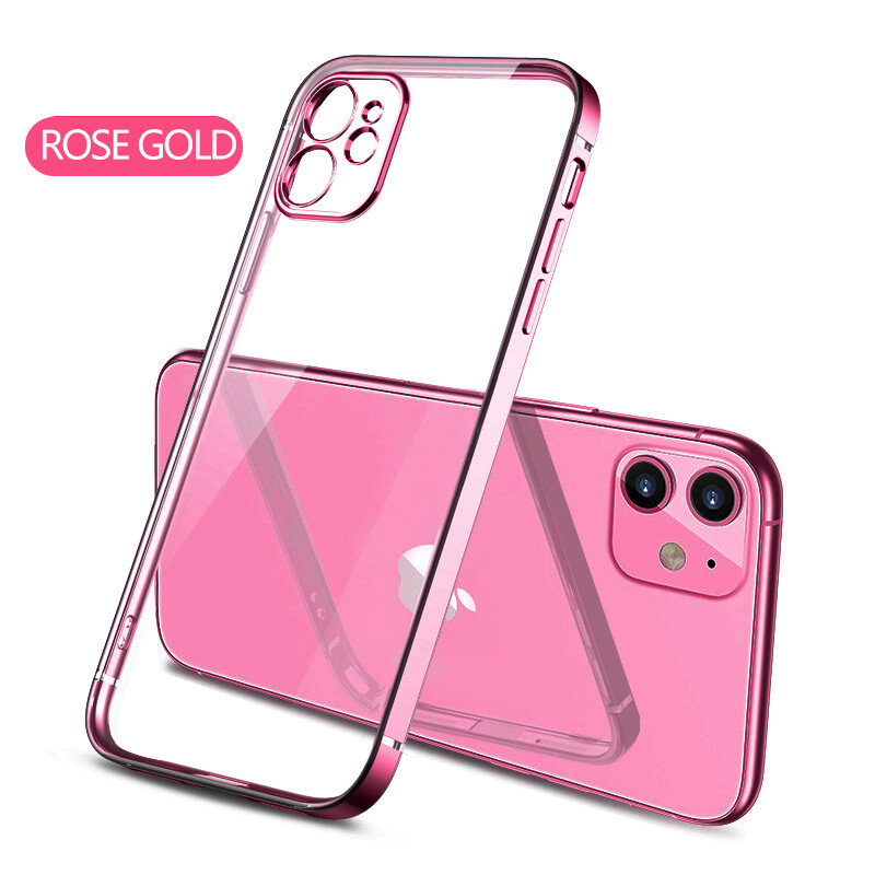 ALIGO Plating Clear Back TPU Case Cover For iPhone 13 Pro 12 11 Pro Max XR X 7 8 SE 2020 XS Max 6 6s Plus Square Edge Camera Lens Protection Phone Case