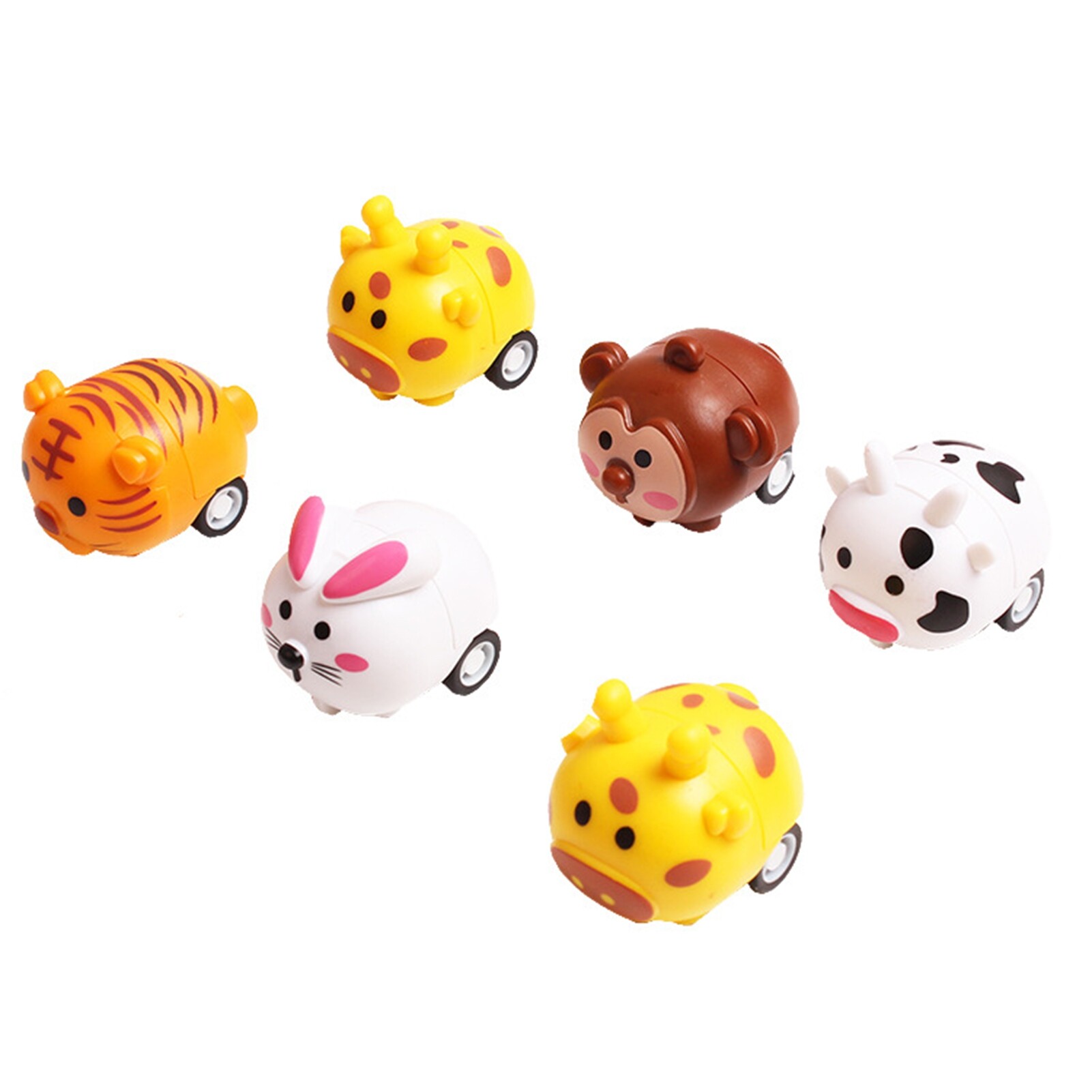 3Pcs Animal Pull Back Toys Cute Rabbit Pig Monkey Tiger Cow Deer No Battery Required Vehicle Toy Funny Friction Powered Mini Cartoon Car Toys Party Favor